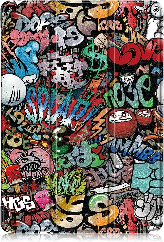 for Apple iPad 10.2 Case 2021/2020/2019 iPad 9th/8th/7th Generation Smart Cover with Pencil Holder [Auto Wake/Sleep] PU Leather Stand Folio Tri-fold Shockproof Thin Shell Colored Graffiti