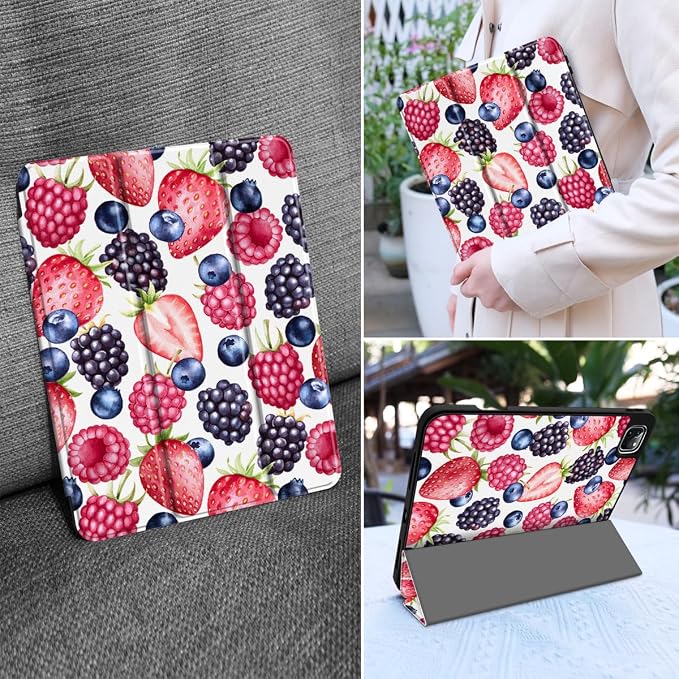 MEEgoodo for iPad Pro M2 12.9 Case 6th/5th/4th/3rd Generation 2022 2021 2020 2018 with Pencil Holder Tablet Cover with Soft TPU Back Shell Art Painted Flowers