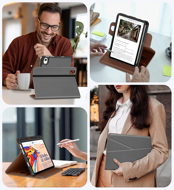 DTTO for iPad mini 7 A17 Pro 2024 aslo fit iPad mini 6 2021 Brown | 360 Degree Rotating Premium Faux Leather Folio Stand Cover with Pencil Holder Auto Sleep/Wake Multiple Angles Hand Strap