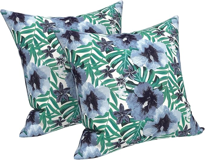 LVTXIII Outdoor Throw Pillow Covers 16 x 16 Inch, Covers ONLY Modern Cute Pattern Decorative Square Toss Pillow Case Pack of 2 for Home Patio Garden Sofa Bed Furniture, Blue Salmone Tropical