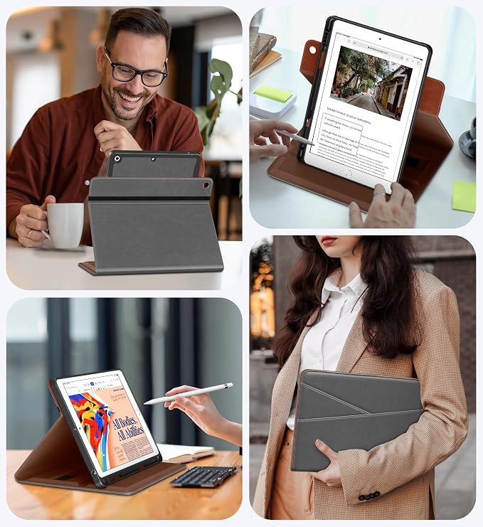 DTTO for iPad 9th/8th/7th Gen Case 10.2 Inch (2021/2020/2019) Brown | 360 Degree Rotating Premium Faux Leather Folio Stand Cover with Pencil Holder Auto Sleep/Wake Multiple Angles Hand Strap