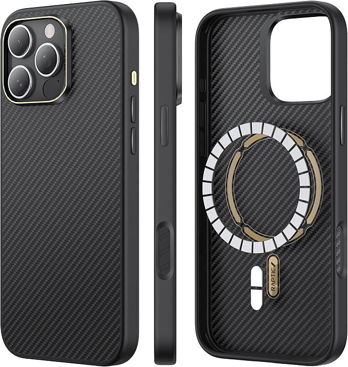 RAPTIC Aramid Fiber Case for iPhone 16 Pro Compatible with MagSafe Non-Slip &amp Slim 600D Aramid Fiber [Military Grade Drop Tested] Anti-Scratch Shockproof Protective Case 6.3 inch Black