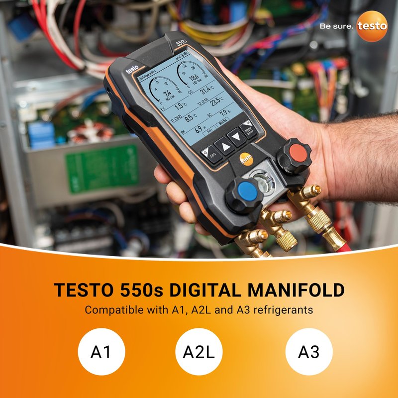 testo 550s AC Manifold Gauge Set – Manifold Gauges HVAC – Incl. 2 Wired Temperature Clamp Probes – Recharge Kit with Superheat, Subcooling For AC, Refrigeration & Heat Pumps – Bluetooth