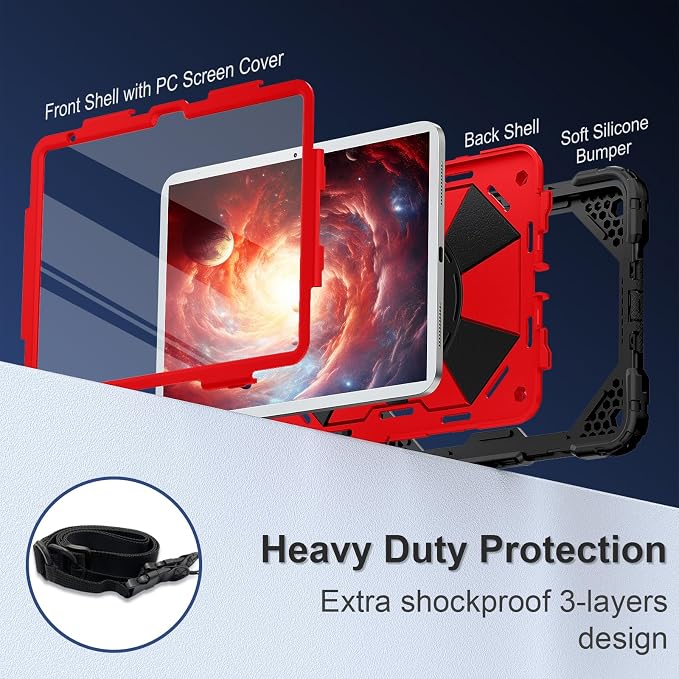 Scnioy Case for iPad (A16) 11th Generation 11 Inch (2025) / iPad 10th Generation Case 10.9 Inch (2022) with 360° Rotating Stand Screen Protector Pen Holder Shoulder Strap Black