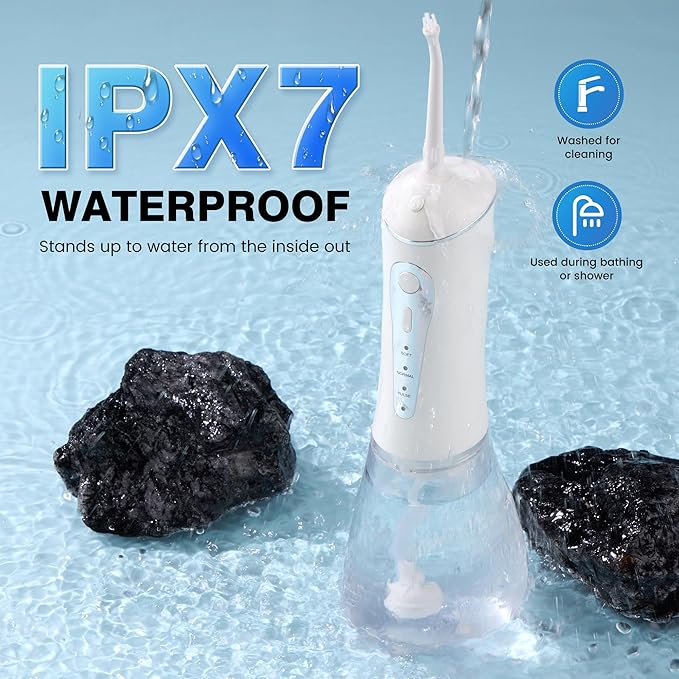 ZUAMEGURechargeable Water Flosser for Teeth Cleaning - Designed for Teeth, Portable Oral Irrigator, IPX7 Waterproof, Includes 5 Professional Tips - Ideal for Daily Oral Care and Family Travel Use