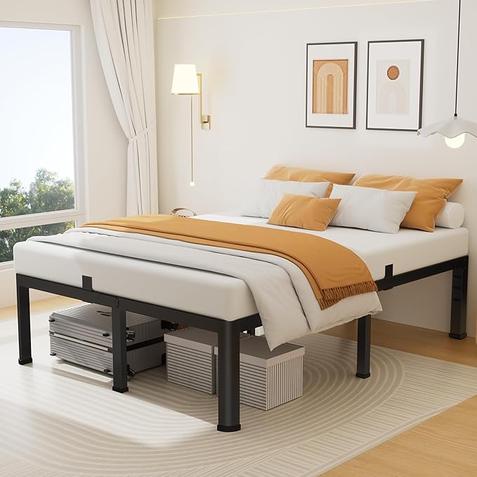 20 Inch Full Size Metal Platform Bed Frame with Round Corners, Storage Space Under High Bed Frame-Heavy Duty Steel Slats Support, Noise Free - Easy Assembly - No Box Spring Needed