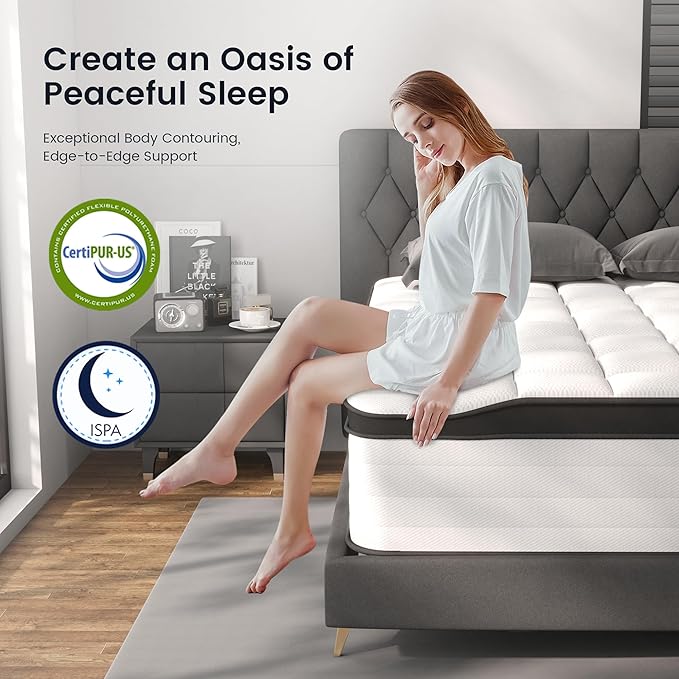 Queen Mattress, 16 Inch Hybrid Queen Size Mattresses in a Box, Medium Firm, Memory Foam and Pocket Springs, Strong Edge Support, Pressure Relief