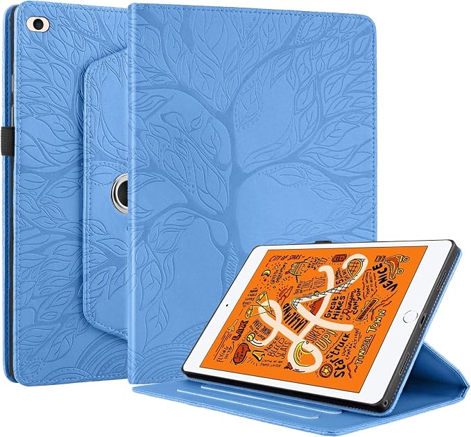 iPad Mini 5 Rotating Case iPad Mini 1/2/3/4/5th Generation Case PU Leather Folio Stand Cover Flip Shell with Pen Holder for Apple iPad Mini 7.9 inch- Black