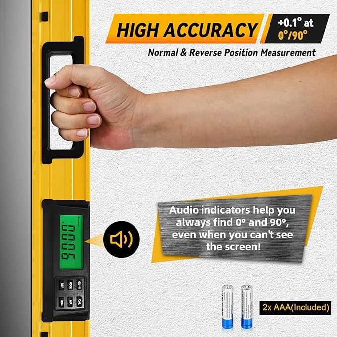 24 Inch Smart Digital Level, LCD Screen Magnetic Electronic Level Tool with Batteries & Case, IP54 Dust and Waterproof Digital Torpedo Level & Protractor, 24" Precision Slope Leveler Measurement Tool