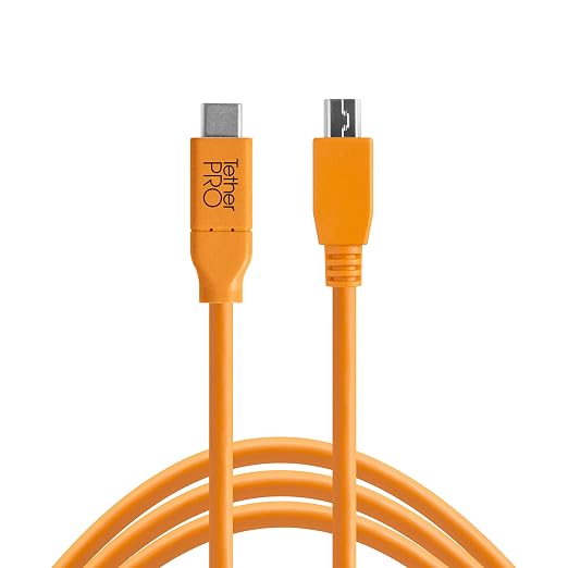 TetherPro USB-C to 2.0 Mini-B 5-Pin 5Gbps Gen 1 15' (4.6m) High-Visibility Orange