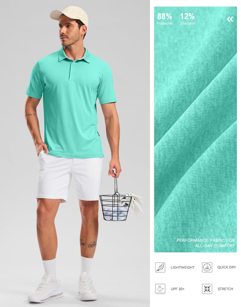 Golf Shirts Heather Polo Short Sleeve Dry Fit Lightweight Moisture Wicking Collared Shirts Casual Athletic Business (Emerald Green, 4XL)