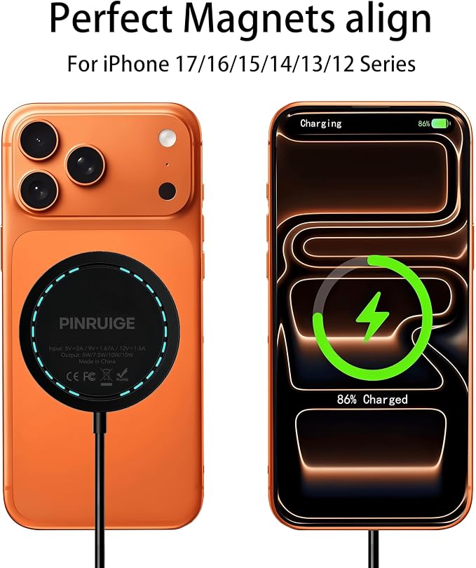 Magnetic Wireless Charger for iPhone 15W Fast Mag Safe Charger 2 Pack Charging Pad Compatible with iPhone 17/16/15/14/13/12 Series and Air - Pods 3/2/Pro 2/Pro Black