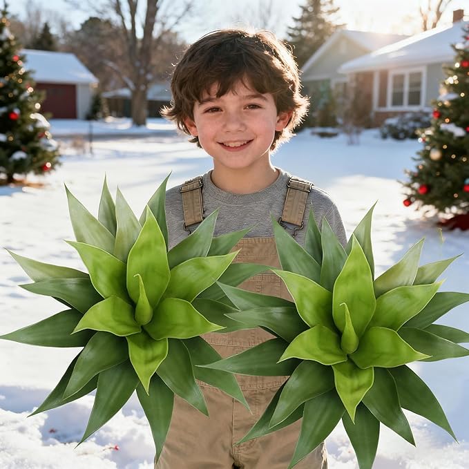 24 Inch Artificial Agave Plant with Ground Stake, Realistic Faux Succulents for Home Decor, UV-Resistant Fake Agave Plant for Indoor Outdoor Planters, Porch, Patio, Balcony, Poolside, 2 Pack