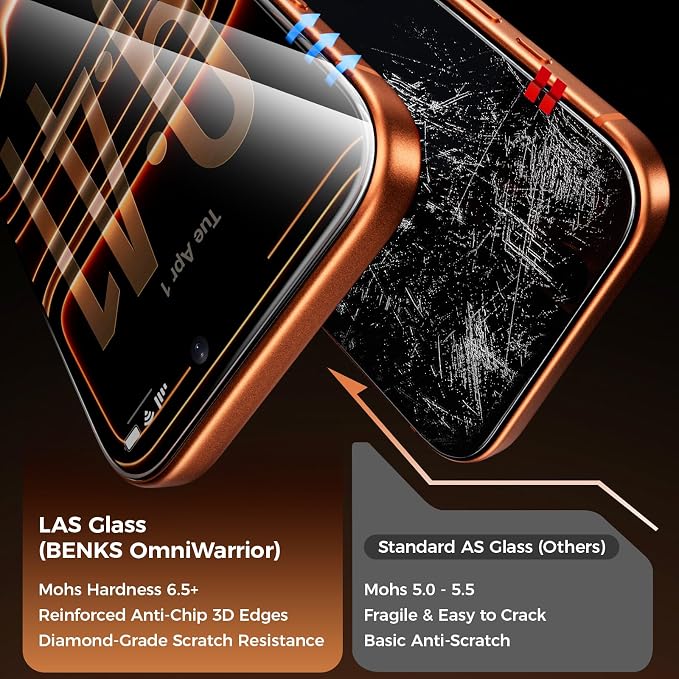 BENKS OmniWarrior for iPhone 17 Pro Max Screen Protector 3D Full Coverage Tempered Glass Shatterproof &amp Scratch Resistant Eye-Friendly HD Clarity Easy Foolproof Installation