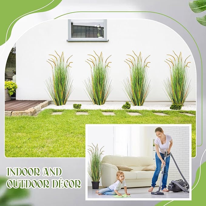 Jexine 2 Pieces Faux Plants Outdoor 4 ft Tall Artificial Grass Plant Potted Artificial Setaria Grass Faux Greenery Floor Plants for Housewarming Gift House Garden Lobby Outdoor (Green)
