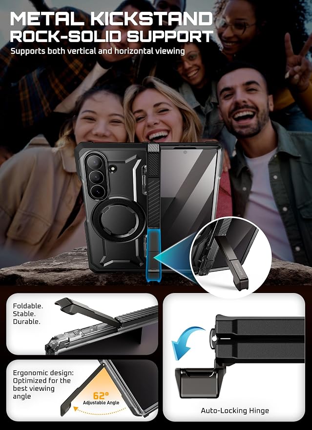 SUPCASE for Samsung Galaxy Z Fold 7 Case with Kickstand Azure | Compatible with MagSafe Tempered Glass Screen Protector Military-Grade Protection Hinge Coverage Unicorn Beetle Grip