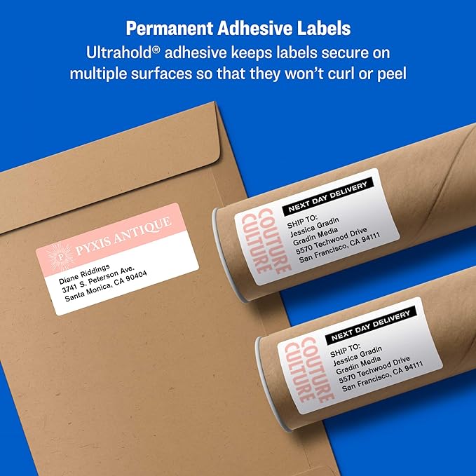 Avery White Shipping Labels | Sure Feed Technology | True Block | 3-1/3" x 4" | 60 Labels, Pack of 5