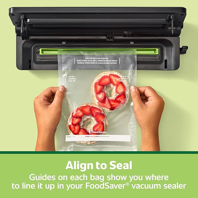 FoodSaver Quart Pre-Cut Vacuum Seal Bags, Easy Use Vacuum Storage Bags, Align to Seal and Tear to Open Vacuum Sealer Storage Bags, 43 Pack