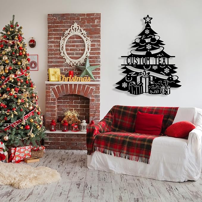 Personalized Christmas Tree Metal Sign, Custom Signs Outdoor Metal Wall Decor, Merry Christmas Tree Signs Wall Decoration for Home Living Room, Bedroom, Office, Garden, Porch