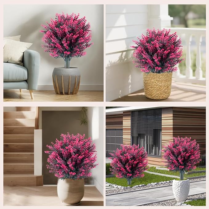 Artificial Pink Eucalyptus Topiary Ball, Set of 2-20" Artificial Shrub Bushes with Ground Spike, Artificial Plants for Outdoor Planters Indoor UV Resis