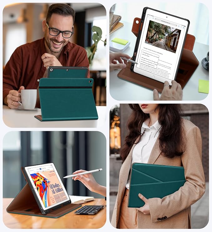 DTTO for iPad 9th/8th/7th Gen Case 10.2 Inch (2021/2020/2019) Brown | 360 Degree Rotating Premium Faux Leather Folio Stand Cover with Pencil Holder Auto Sleep/Wake Multiple Angles Hand Strap
