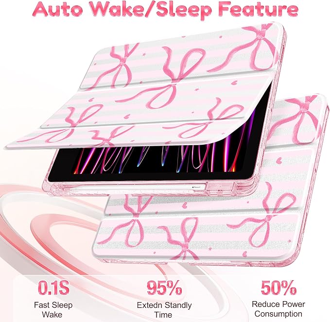 Case for iPad 9th/ 8th/ 7th Generation 10.2-Inch Case(2021/2020/2019 Release) Glitter Tablet Cases with Transparent Acrylic Back+Trifold Stand+Pencil Holder+Auto Wake/Sleep Bows-Stripe