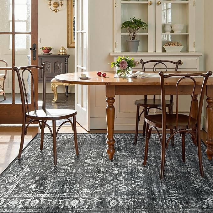 Lahome 6x9 Area Rugs Washable Rugs for Bedroom Large Black Area Rug for Bedroom,Soft Vintage Distressed Rug Non Slip Stain Resistant Indoor Carpet for Dining Decor