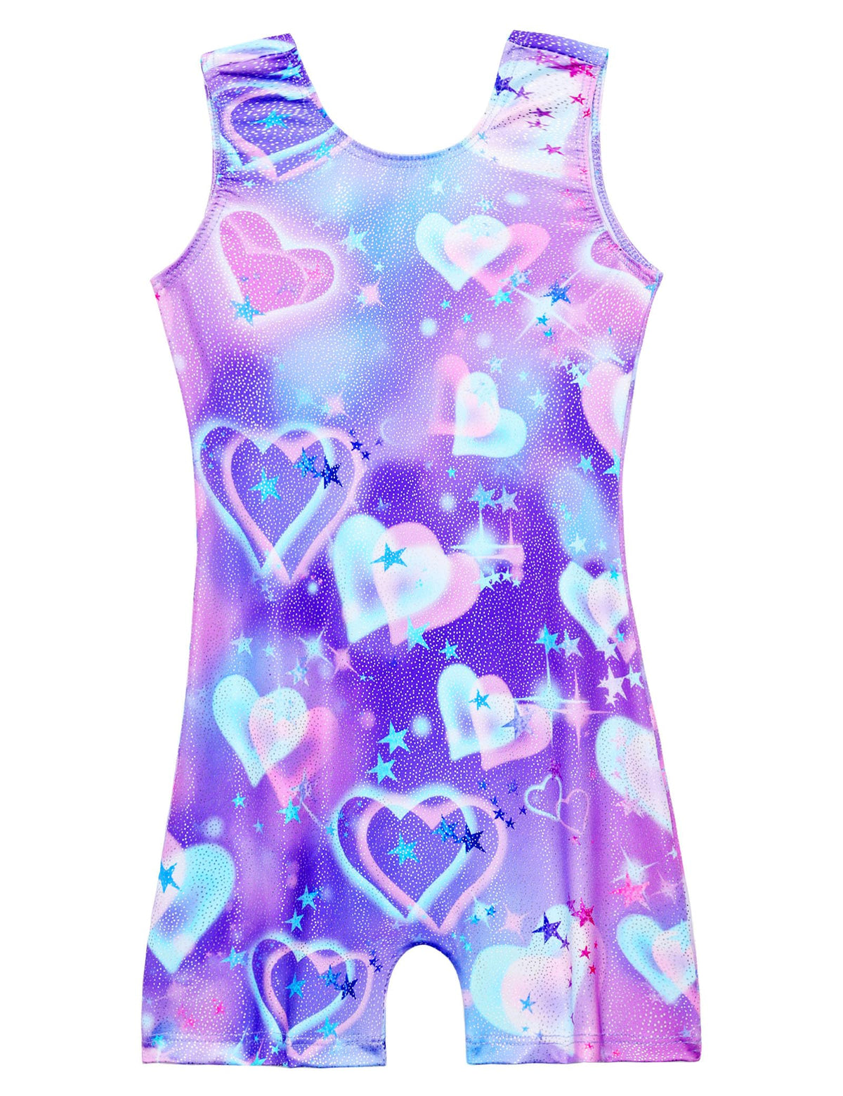 Domusgo Leotard for Girls Gymnastics Size 3t 4t Metallic Purple Blue Hearts Sleeveless Practice Biketards Activewear