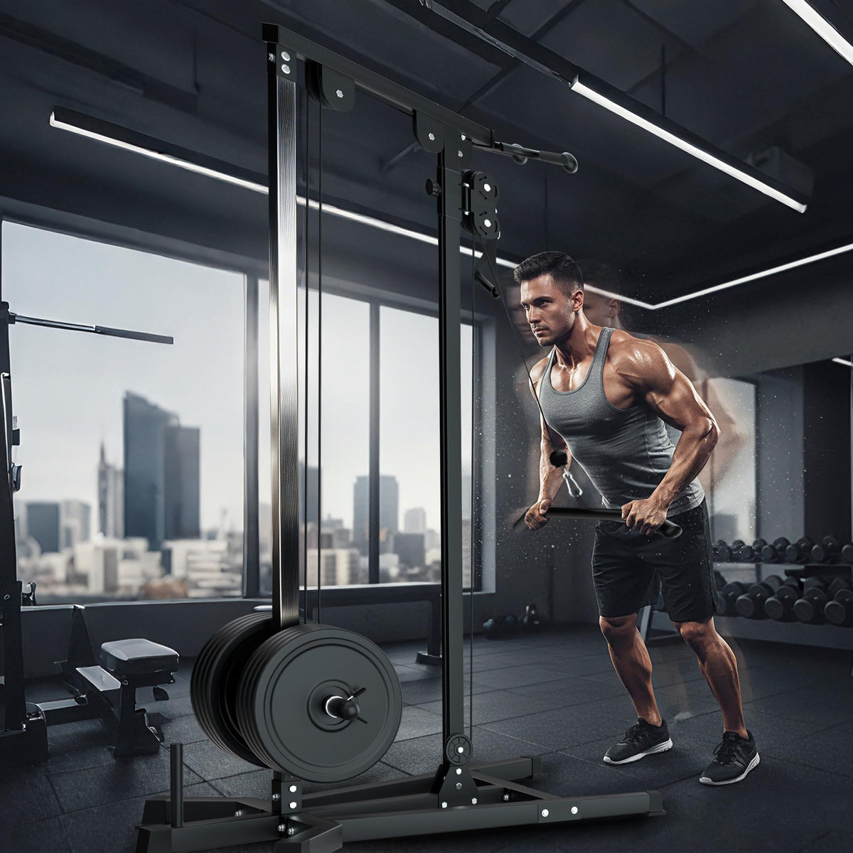 VIVITORY LAT Pull Down and Low Row Cable Machine - 16 Height Adjustable Pulley System for Full Body Workout, Maximum Weight Capacity 400lbs, Perfect for Home Gym, Includes Additional Handle