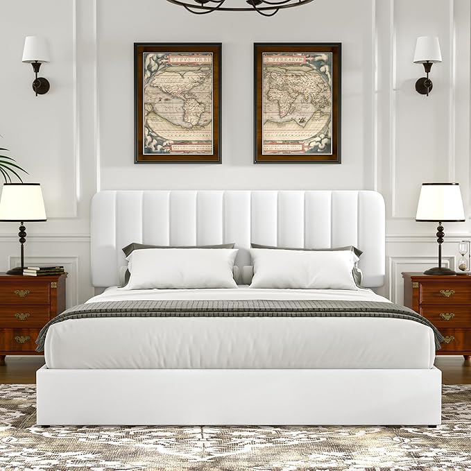 VECELO King Size Upholstered Bed Frame with 4 Drawers and Headboard, Velvet Platform Storage Bedframe, Wooden Slats Support, No Box Spring Needed,Snow-White