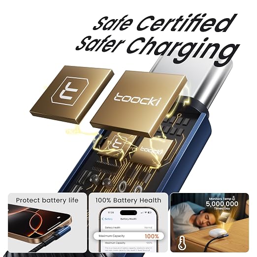 toocki 60W USB C Cable Right Angle Type C Fast Charging Cable 10FT 2-Pack | 2 in 1 Multi USB A/C to USB-C Cable for iPhone 17 16 15 Pro Plus Pro Max Air/MacBook Air/Samsung S25 Ultra/S24/ Note 20