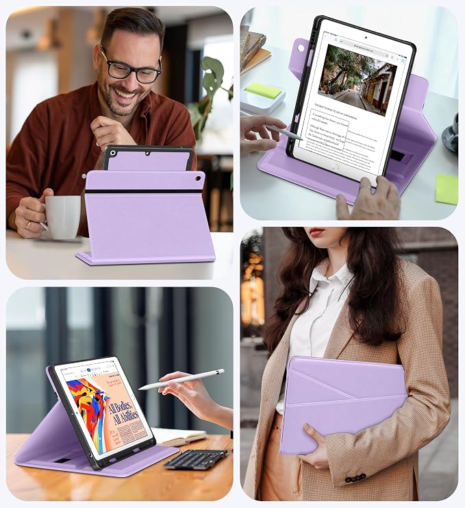 DTTO for iPad 9th/8th/7th Gen Case 10.2 Inch (2021/2020/2019) Brown | 360 Degree Rotating Premium Faux Leather Folio Stand Cover with Pencil Holder Auto Sleep/Wake Multiple Angles Hand Strap