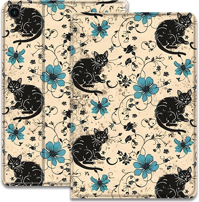 Case for Samsung Galaxy Tab A11 + Plus/A9 + Plus 11 Inch 2025/2023 Ultra-Thin Multi-Angle Protective Cover with Auto Sleep/Wake Black Cat and the Blue Flower