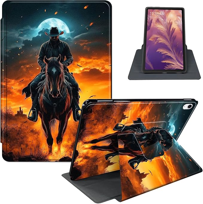 for iPad 11th Generation (A16 2025) 11 / iPad 10th Gen 10.9 2022 Case 360° Rotating PU Leather Stand Cover with Auto Sleep/Wake Shockproof TPU Backl Raccoon Perched