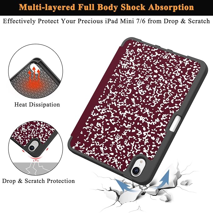 Soke Case for iPad mini (A17 Pro) 7th/ 6th Generation (Book Wine) | Built-in Apple Pencil Slot fit iPad Mini 2024 and 2021 8.3 inch Auto Sleep/Wake