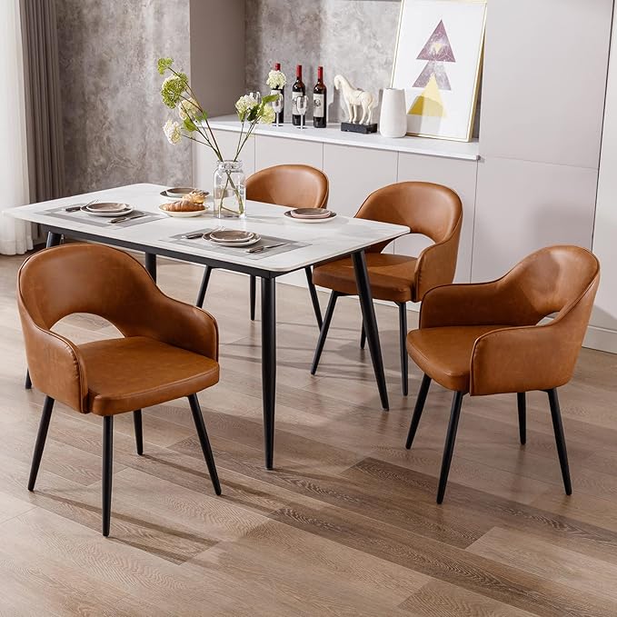 DUOMAY Swivel Dining Armchair Set of 2 PU Leather Upholstered Modern Accent Guest Chair for Home Office & Dining Room, Brown
