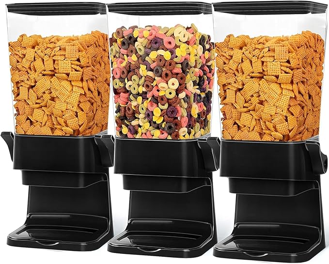 Cereal Dispenser Countertop 3pcs,5.5L Cereal Containers Storage Dispenser for Pantry,Dry Food Storage Rice Containers,Candy Dispenser,Snack Organizer Machine for Grains, Nuts,Oatmeal, Pet Food Black