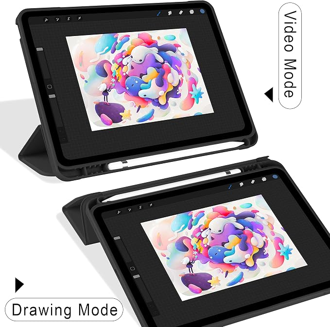 Aoub Case for iPad 9th/8th/7th Generation 10.2 inch Auto Sleep/Wake Slim Lightweight Trifold Stand Smart Cover Soft TPU Back Case with Pencil Holder for iPad 10.2 2021/2020/2019 Black