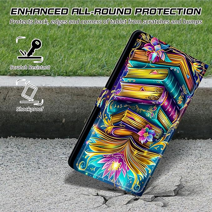 for Walmart Onn 10.1 2024 Onn 10.1 Gen 4 Universal Tablet Case 360 Degree Rotating Kickstand Protective Stand Case with Multiple Viewing PU Leather Shell Case Black Book Cat