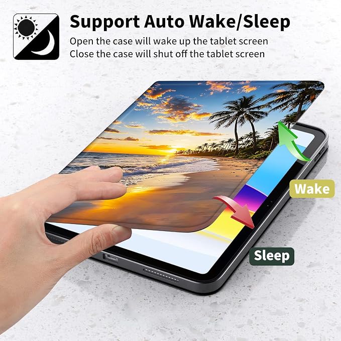 Case for Kindle Paperwhite 12th Generation 7 &amp Kindle ColorSoft Signature Edition – PU Leather with Auto Sleep/Wake Slim Lightweight Protective Cover – Beach Sunset Palms