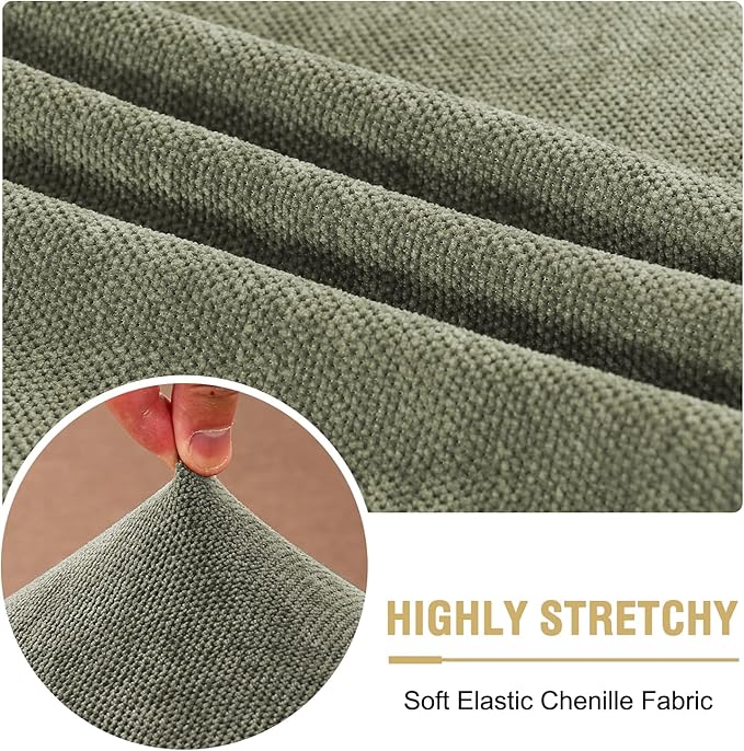 H.VERSAILTEX Stretch Chenille Couch Cover Furniture Protector Seat Cushion Sofa Cover 2 Cushions Non-Slip Couch Covers for Sofa Pets with Elastic Bottom (2 Piece Loveseat Cushion Covers, Tea Tree)