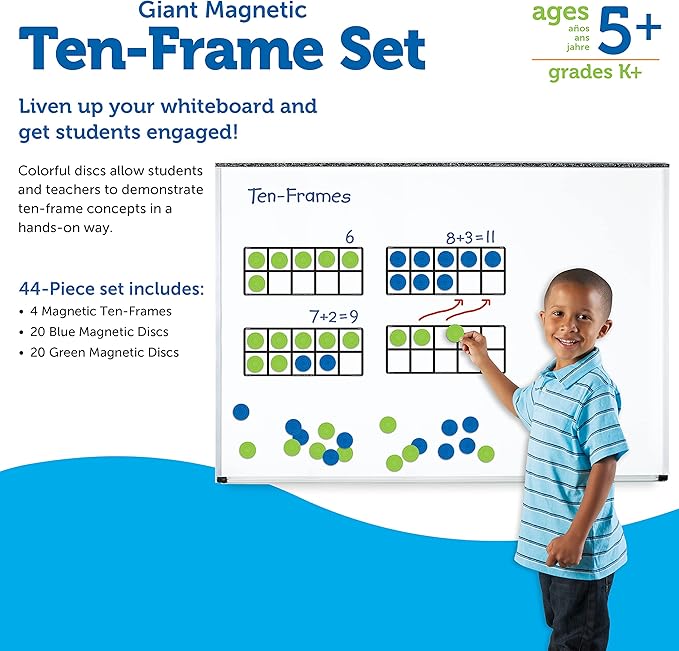 Learning Resources Giant Magnetic Ten Frame Set - Math Manipulatives, Teacher Supplies, Back to School, Ages 5+
