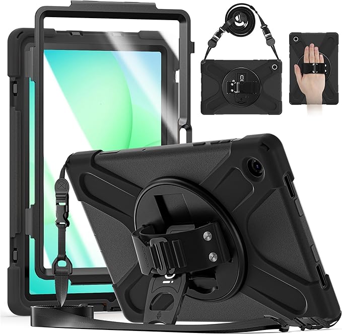 CODi Rugged Case for Samsung Galaxy Tab A11+ with Built-in Screen Protector – 360° Drop Protection MIL-STD-810G Certified Rotating Kickstand Hand Strap &amp Shoulder Strap Heavy Duty Tablet Cover