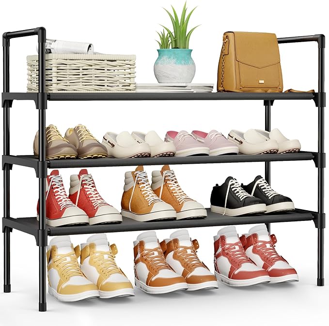 Kitsure Shoe Rack - 3-Tier Shoe Organizer, Shoe Rack for Closet, Entryway, Bedroom, Easy- Assembly Storage Shelf with Side Handles, 27.6" Wide - 3 Tiers, Black
