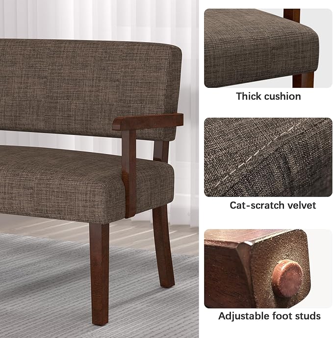 Accent Chair 2 Seat, Arm Chairs with Soft Seat and Armrests for Living Room, Love seat for Dining, Reading, and Waiting Rooms (Brown)