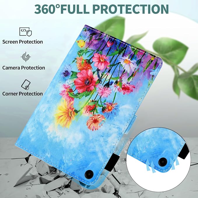 Case for Kindle Fire HD 10/10 Plus 13th/11th Generation 2023/2021 | PU Leather Folio Folding Stand Protective Cover for Fire HD 10.1 inch Tablet Auto Sleep Wake Hummingbird