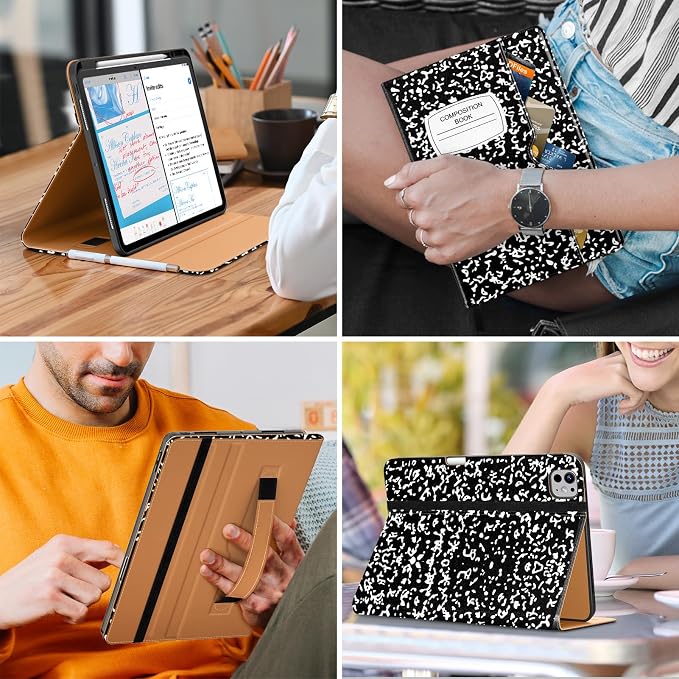 DTTO for iPad Pro 13 Inch Case (M5) 2025 / (M4) 2024 Brown | Premium Leather Business Cover with Pencil Holder Hand Strap &amp Pocket Corner Protection Auto Sleep/Wake Multiple Angles