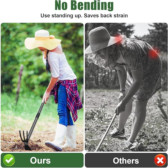 Hoe Garden Tool, 30 Inch Garden Hoe Adjustable Long Handle, 2 in 1 Garden Hoe for Weeding, Stainless Steel Weeder Tool for Yard Long Handle, Gardening Hoe for Planting, Lossening, Digging