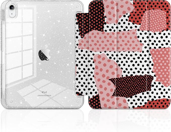 MEEgoodo Case for iPad A16 11th Generation 2025/10th Generation 2022 Glitter Tablet Cases with Transparent Acrylic Back+Trifold Stand +Pencil Holder+Auto Wake/SleepAbstract Sun &amp Palm Tree