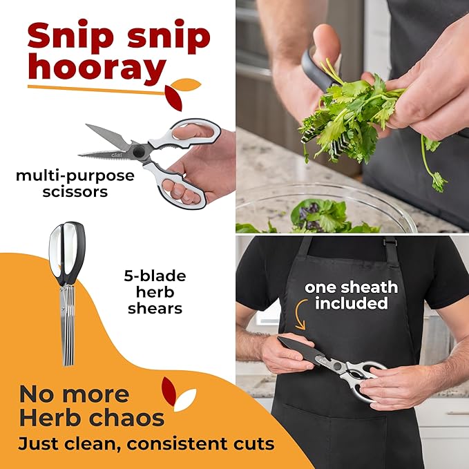 5 Blade Herb Scissors Set with Kitchen Shears - Lifetime Replace. Warranty*